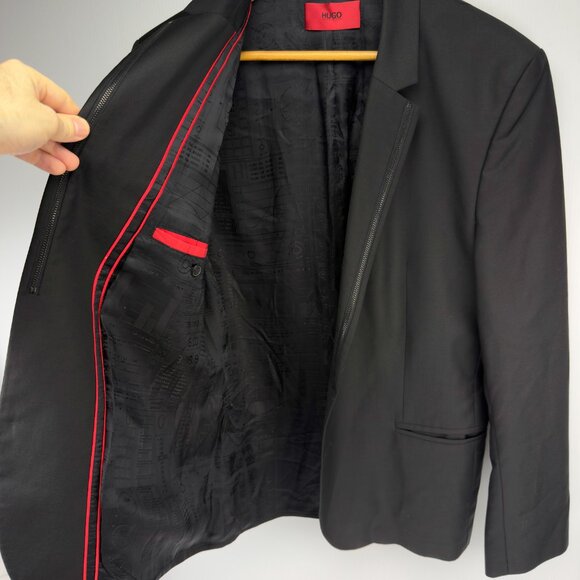 HUGO by HUGO BOSS βAriosβ Zip-Trim Lapel Blazer 42R Black EU52 - Picture 6 of 9